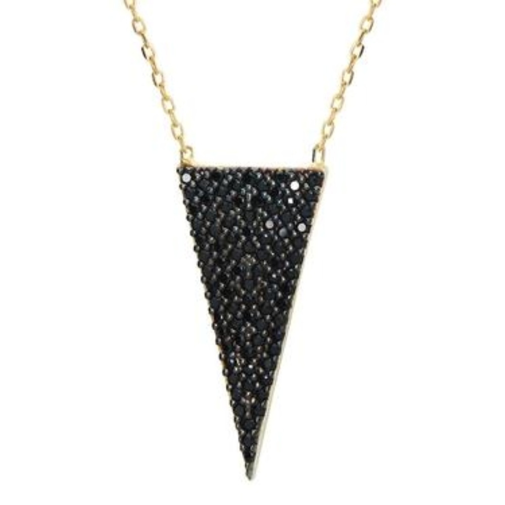 Silver Gold Plated 1" Isoceles Triangle  Black  Cz